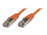 Orange 5-meter Cat6 S/FTP networking cable with metal connectors on both ends, featuring a durable design for high-speed data transmission.