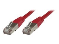 Red 5-meter Cat6 S/FTP networking cable featuring metal connectors at both ends, designed for high-speed data transmission.