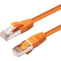 Orange Microconnect Cat6 S/FTP networking cable, 15m, with clear RJ45 connectors and protective boots.