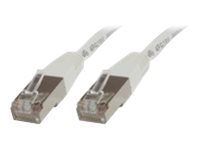 White 30-meter Cat6 S/FTP networking cable with metallic connectors at both ends, designed for high-speed data transmission.