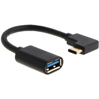 Black Microconnect angled USB-C to USB 3.0 adapter cable with blue interior port and flexible short cord.