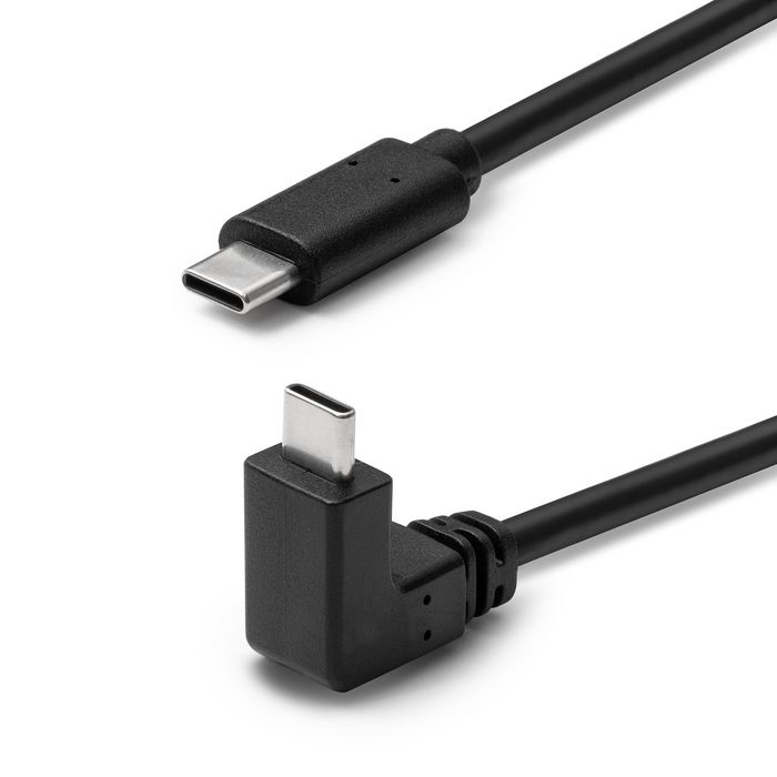 Black USB 3.2 Gen 2 cable featuring a straight and a right-angle USB-C connector, with a durable, flexible design and a length of 3 meters.