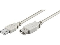 Grey USB 2.0 cable, 5 meters long, featuring a USB A male connector on one end and a USB A female connector on the other, made of durable plastic material.