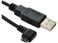 Black 1.8 m USB 2.0 cable featuring a standard USB A connector on one end and a right-angle Micro-USB B connector on the other, designed for versatile connectivity.