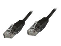 Black 0.5 meter Cat 6 twisted pair patch cable with solid LSOH material, featuring clear plastic connectors on both ends for 10Gbps data transmission.