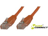 Orange 2-meter Cat6 U/UTP networking cable with transparent connectors, featuring eight gold-plated pins and a Microconnect logo.
