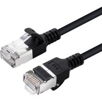 Black Microconnect Cat6a U/FTP networking cable, 7.5m, with slim design and clear RJ45 connectors.