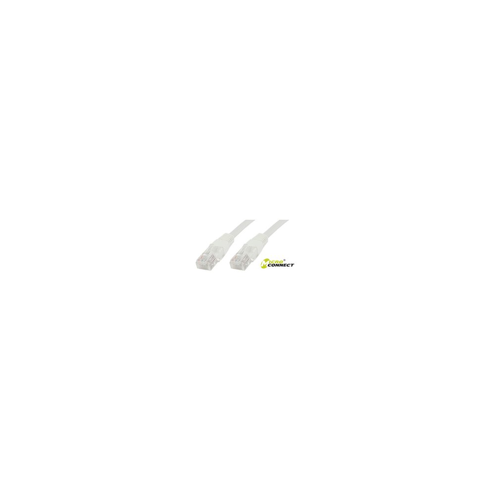 White 1-meter Cat5e U/UTP networking cable by Microconnect, featuring clear connectors on both ends for reliable data transmission.