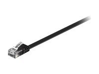 Black 1.5-meter Cat6 U/UTP networking cable with a flat design and clear plastic connectors on both ends.