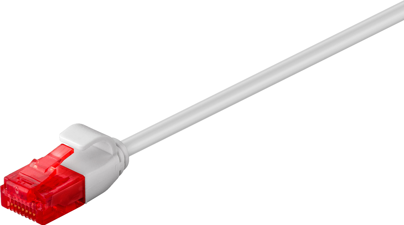 Grey 3-meter Microconnect Cat6a networking cable with a slim design, featuring a red plastic connector at one end and a smooth, flexible body.