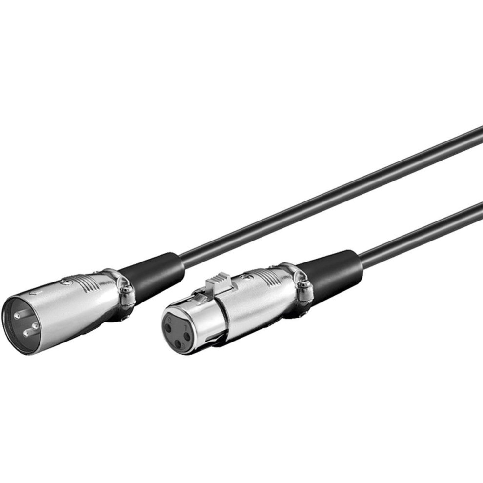 Black 5-meter Microconnect XLRMF5 audio cable featuring a 3-pin XLR connector with metal ends and sturdy rubber grips for secure connections.