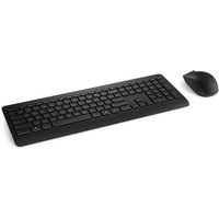 Black Microsoft 900 wireless keyboard with QWERTY layout and matching mouse, sleek design, UK English configuration.
