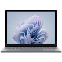 Silver Microsoft Surface Laptop 6 with 13.5" touchscreen, sleek design, and Windows 11 Pro interface displayed.