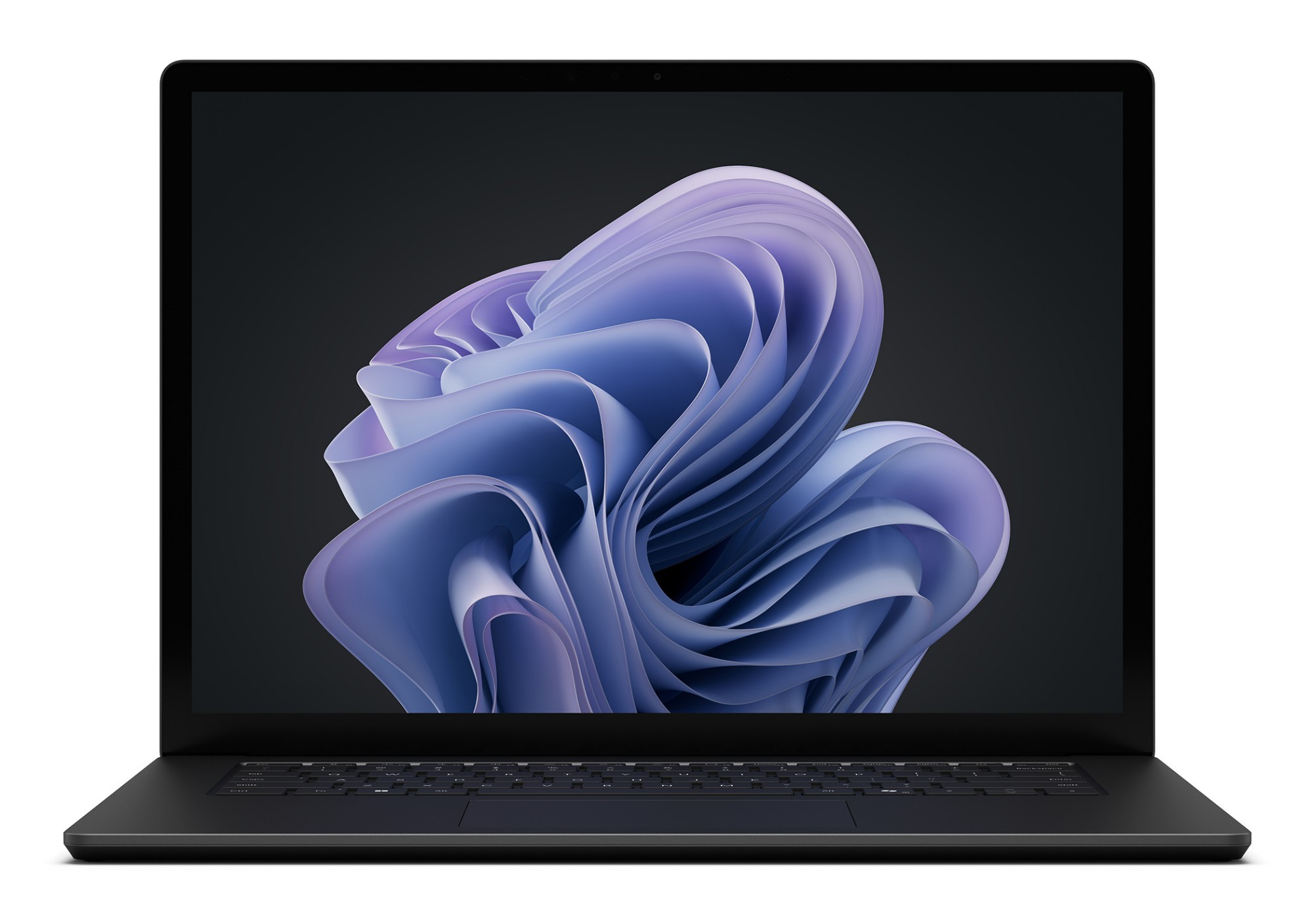 Sleek black Microsoft Surface Laptop 6 with a 15-inch touchscreen display, featuring a modern design and a vibrant abstract wallpaper, showcasing its premium build and high-resolution screen.