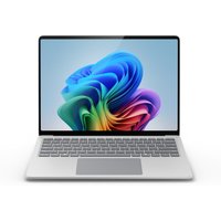 Silver Microsoft Surface Laptop 7 with 13.8" display, thin bezels, and sleek keyboard design.