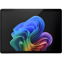 Platinum Microsoft Surface Pro 11 Tablet with sleek black bezel and vibrant screen displaying colorful abstract design