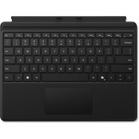 Black Microsoft Surface Pro Keyboard with Nordic layout, featuring a touchpad and compact design.