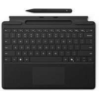 Black Microsoft Surface Pro Keyboard with touchpad and Slim Pen, QWERTZ layout, designed for business use.