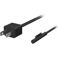 Black Microsoft Surface 65W power adapter with two-prong plug and magnetic connector.