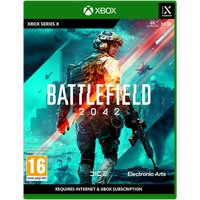 Xbox Series X game Battlefield 2042 cover, soldier in futuristic gear, green case, age rating 16.