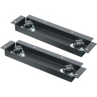 Black Middle Atlantic CBS-BGR castor platform with two metal frames and swivel wheels for rack mobility.