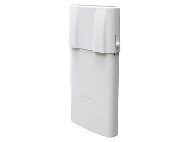 Mikrotik NetBox 5 Ax in white, featuring a sleek, compact design with a smooth plastic exterior and Power Over Ethernet (PoE) capability for efficient connectivity.