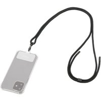 Black Mobilis smartphone lanyard, 75 cm, with a detachable clip and clear phone case attachment.