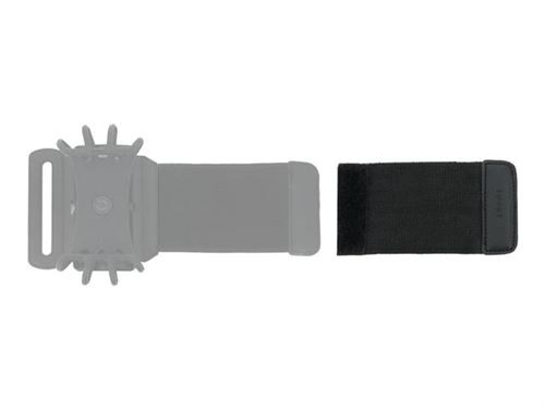 Mobilis 001354 mobile phone case accessory featuring a black elastic strap with a textured grip and a sturdy attachment clip for secure hold.