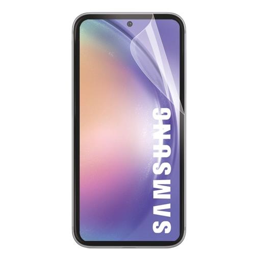 Clear mobile phone screen protector by Mobilis, designed for Samsung devices, featuring a glossy finish and precise cutouts for optimal display visibility.