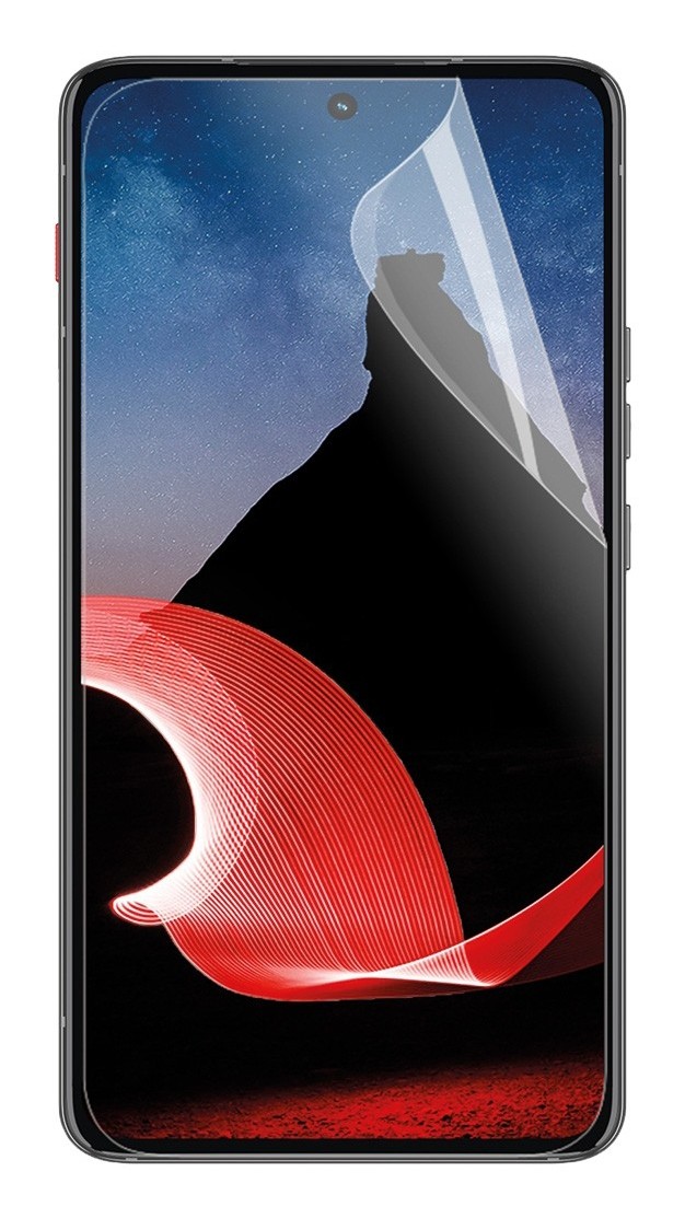 Clear mobile phone screen protector by Mobilis, featuring a sleek design with a glossy finish, designed to fit snugly over screens for enhanced protection against scratches.