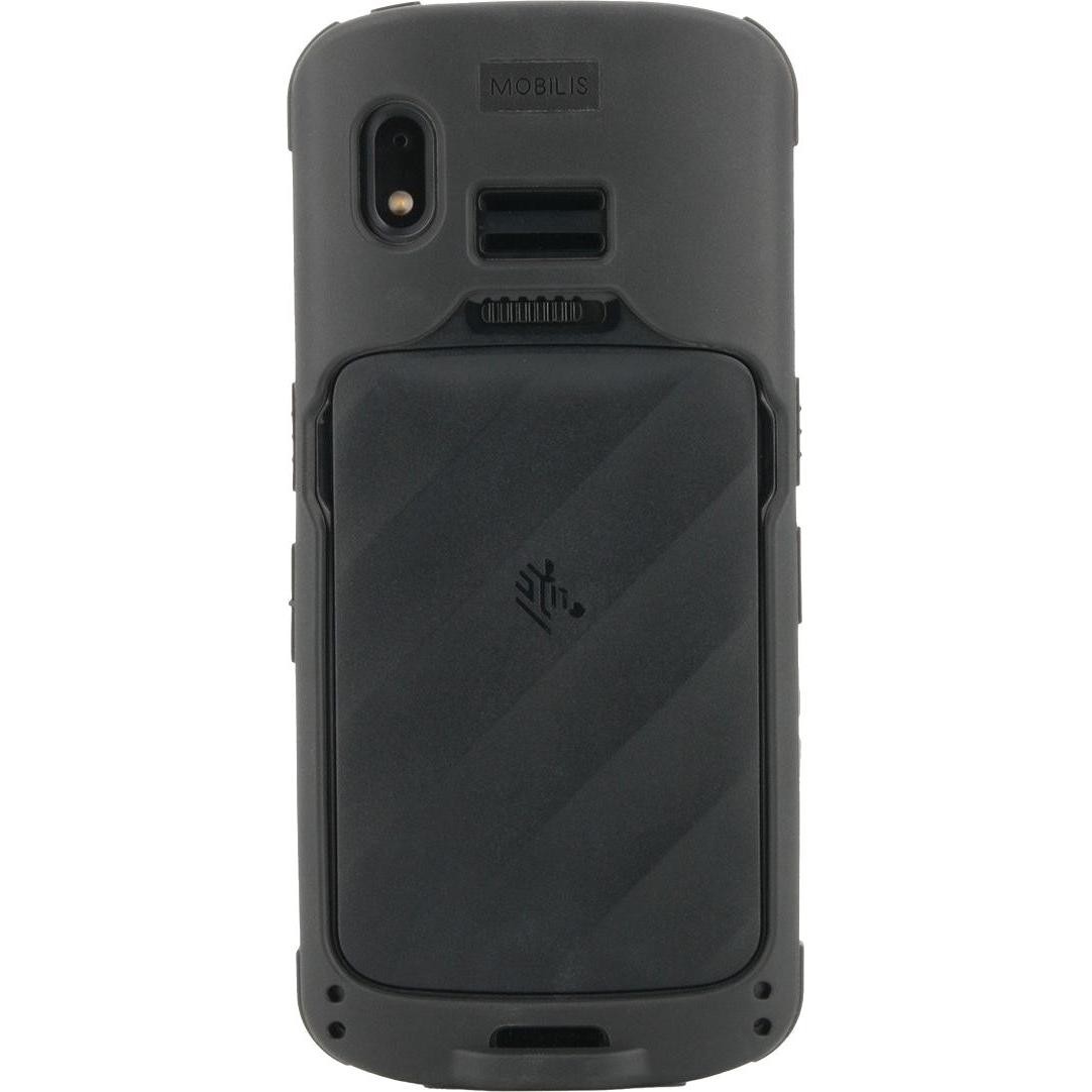 Black Mobilis 065023 handheld mobile computer case featuring a textured back, a secure compartment for devices, and a durable design for protection.