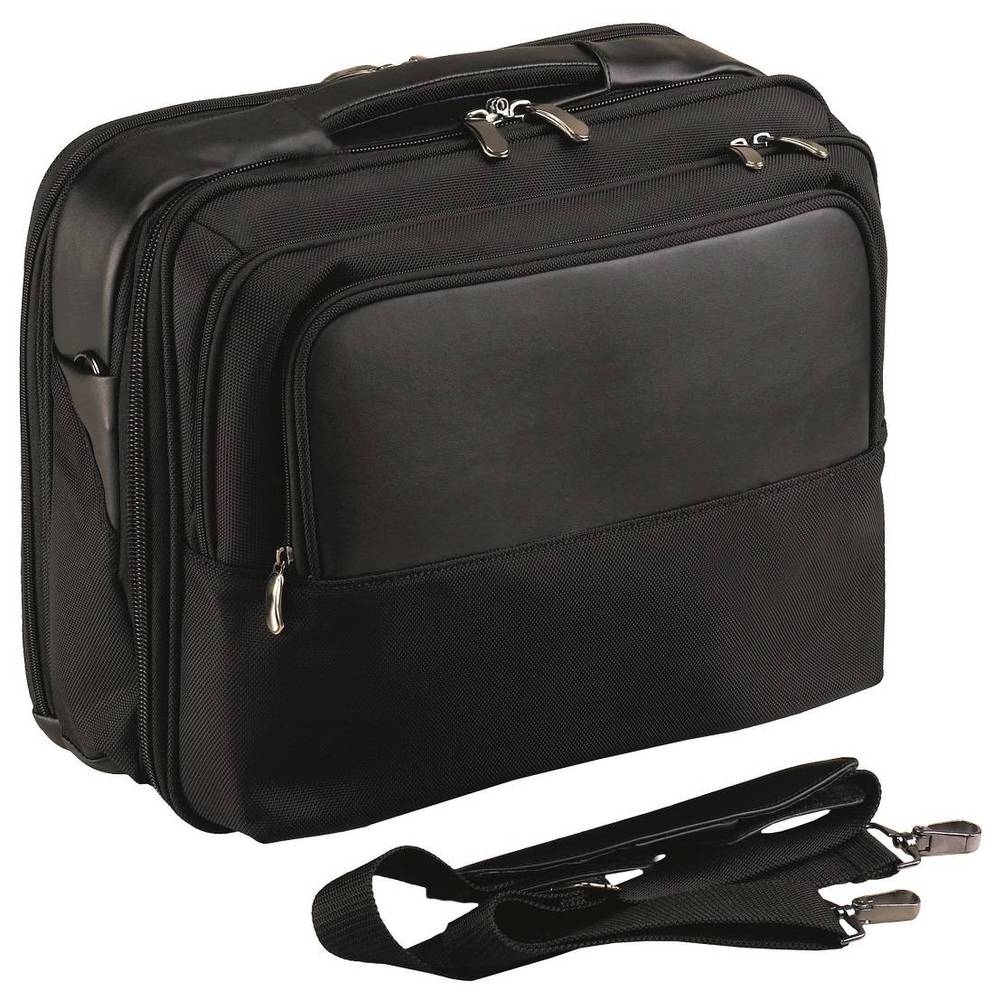 Black Monolith Executive Mobile Laptop Case features a durable exterior, multiple zippered compartments, and a detachable shoulder strap, measuring W410xD260xH350mm.