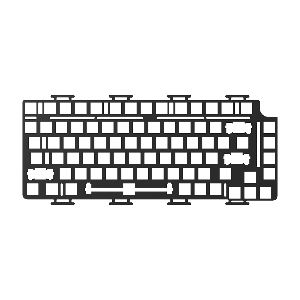 Black metal plate with a sleek design, featuring cutouts for keys and stabilizers, designed for the MonsGeek M1 keyboard.