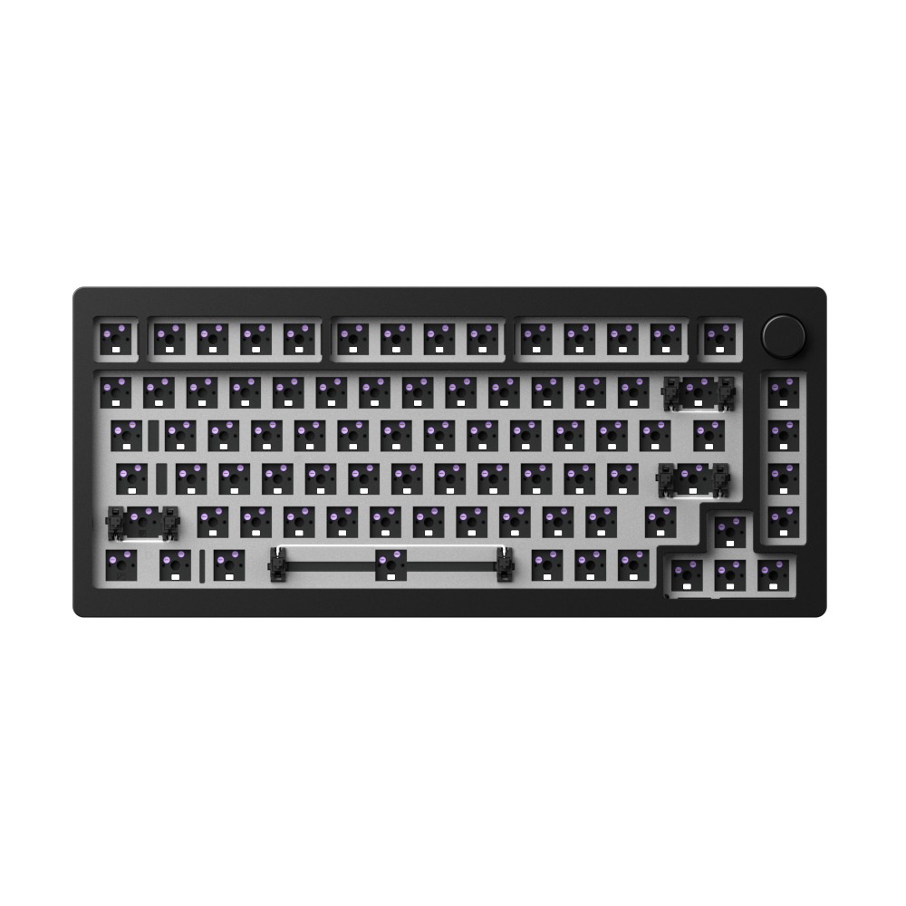 MonsGeek M1 QMK DIY Kit features a black plastic case with a sleek design, 75% layout, and customizable RGB backlit keys, perfect for mechanical keyboard enthusiasts.