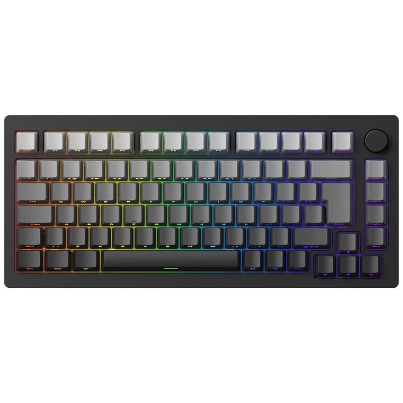 MonsGeek M1W SP keyboard features a sleek black design with customizable RGB backlighting, mechanical keys, and a volume knob, ideal for gaming and productivity.