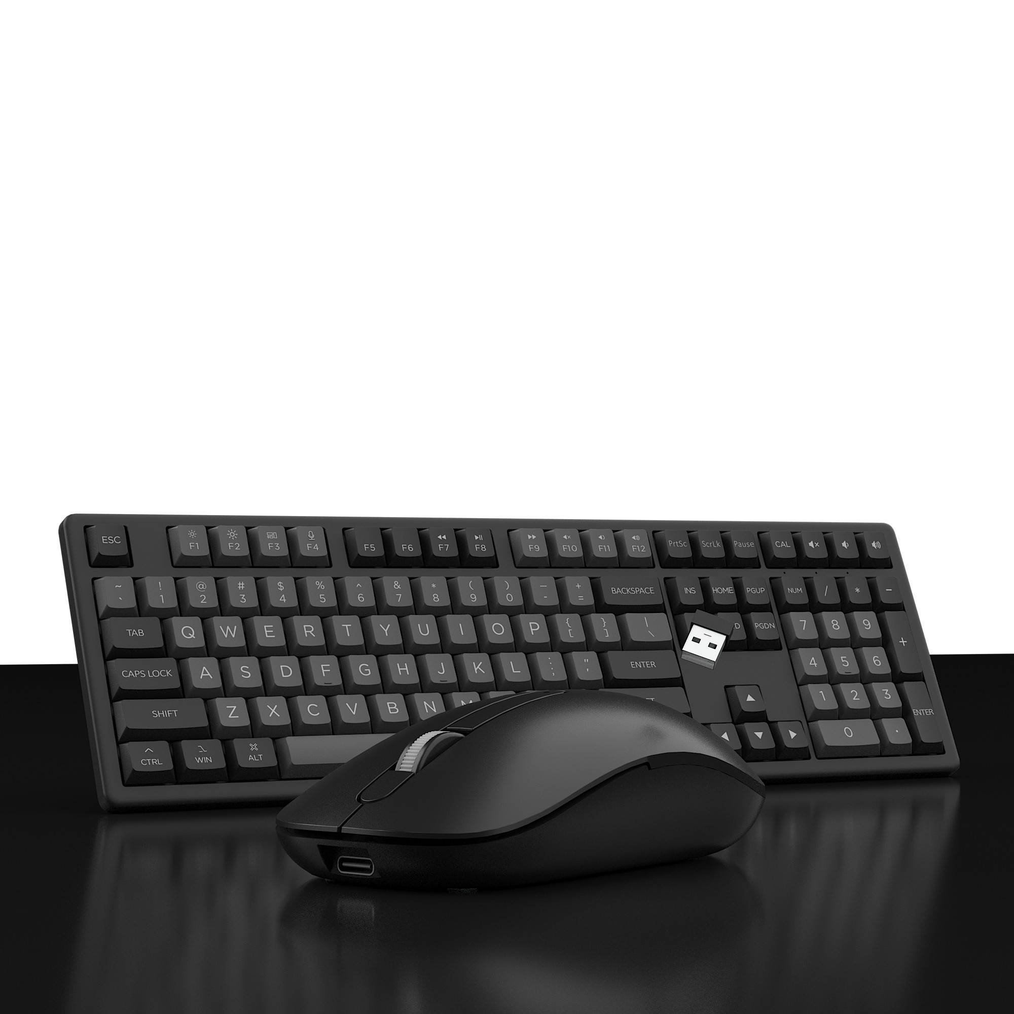 MonsGeek MX108 features a sleek black and silver keyboard with a full set of keys and a USB connector, paired with a matching black ergonomic mouse.