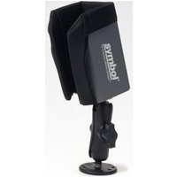 Black Motorola passive holder for barcode scanner with adjustable arm and round base.