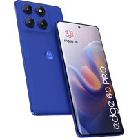 Blue Motorola edge 60 pro smartphone, 6.67-inch display, triple rear cameras, centered front camera, sleek design