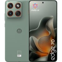 Motorola edge 70 smartphone, green, quad-camera setup, 6.7" display, centered punch-hole camera, moto ai branding.