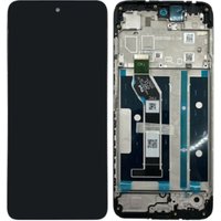 Black Motorola Moto G05 LCD screen with front camera cutout and exposed internal components on the back.
