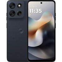 Motorola Moto G56 smartphone in Pantone Black Oyster, 6.72-inch display, triple rear cameras, front punch-hole camera.