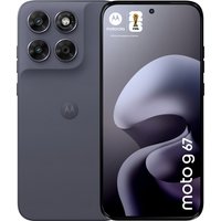 Motorola moto g67 smartphone, 6.8" display, quad rear cameras, dark gray finish, front screen with abstract wallpaper.