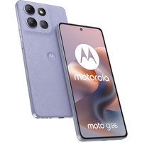 Lilac Motorola moto g86 5G smartphone, 6.67" display, triple rear cameras, USB Type-C, sleek design.