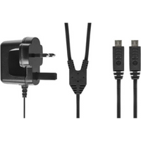 Black Motorola twin micro USB charger with dual cables and UK plug adapter.