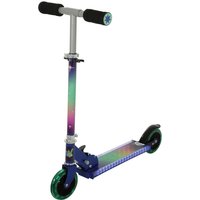 Foldable LED light-up scooter with gradient colors, black handlebars, and illuminated wheels.