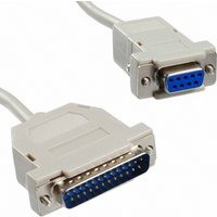 Beige Moxa NP2110s1 serial cable, 0.3 m, with DB25 and DB9 connectors, blue pin inserts.