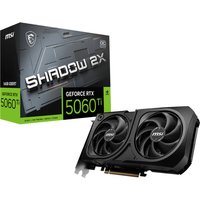 MSI GeForce RTX 5060 TI graphics card with dual fans, black casing, and Shadow 2X OC branding.