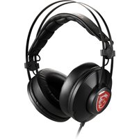 Black MSI H991 wired gaming headset with cushioned ear cups and adjustable headband featuring red dragon logo.
