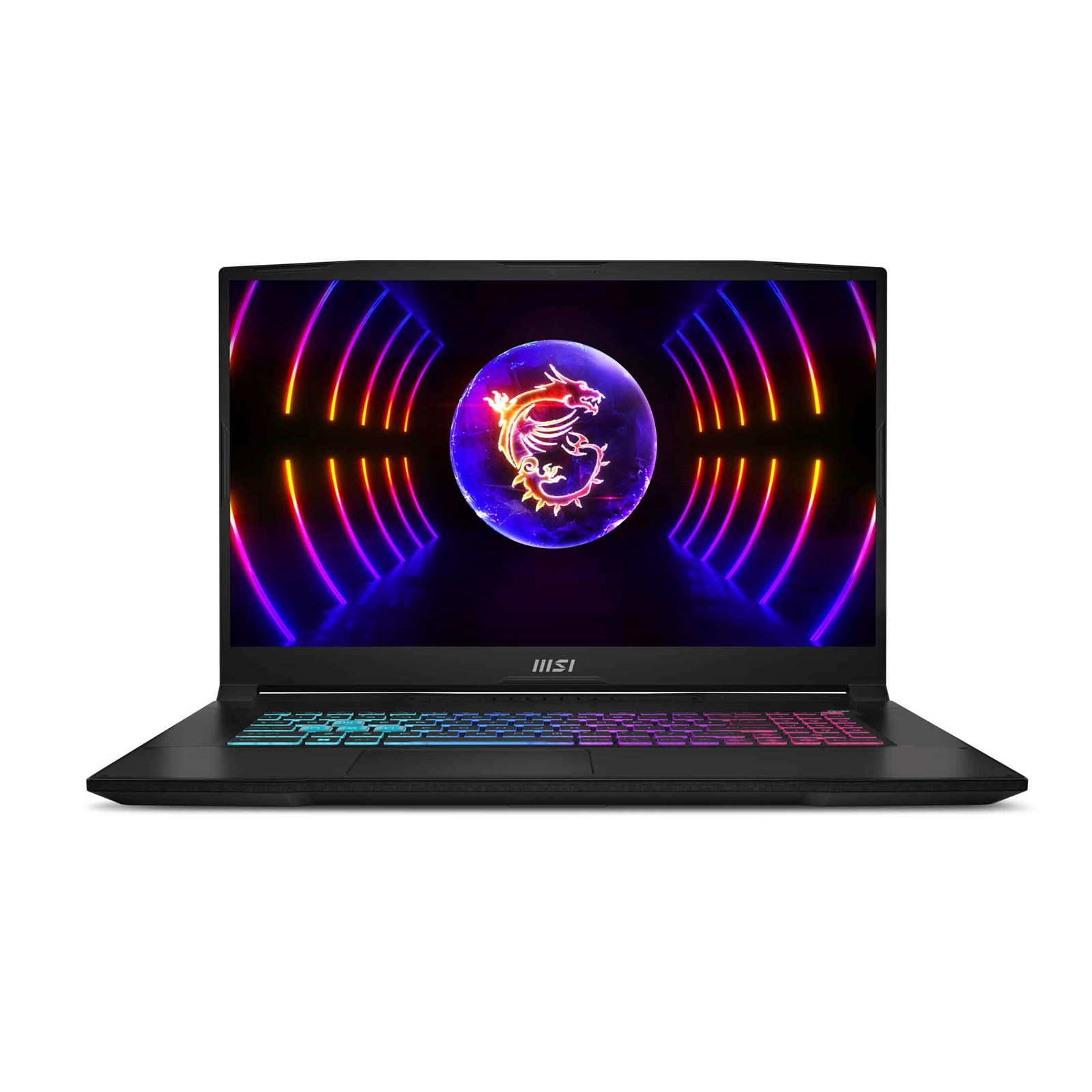 MSI Katana 17 laptop features a sleek black design, 17.3" Full HD display, RGB backlit keyboard, Intel Core i7 processor, 16 GB DDR5 RAM, and NVIDIA GeForce RTX 4050 graphics.