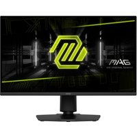 Black MSI MAG 275UPD E14 monitor, 27-inch 4K Ultra HD display, slim bezels, sturdy stand, futuristic graphics on screen.